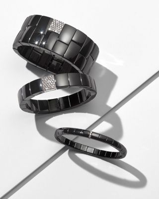 18K White Gold & Black Ceramic Pura Stretch Bracelet with Diamonds 
