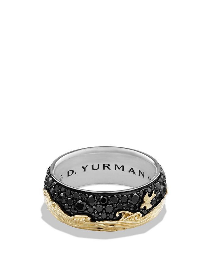 DAVID YURMAN WAVES BAND RING WITH 18K GOLD & BLACK DIAMONDS,R15512MS8ABD9