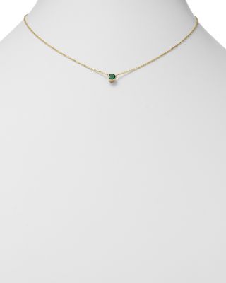 Emerald Bezel Pendant Necklace in 14K Yellow Gold, 16"  