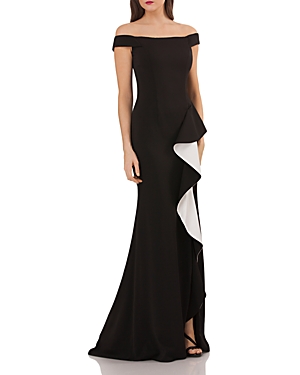 CARMEN MARC VALVO INFUSION OFF-THE-SHOULDER GOWN,661542