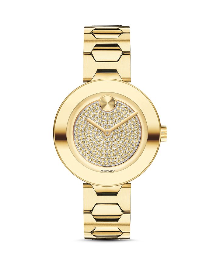 Movado 32mm Bold Crystal Bracelet Watch, Golden In Gold