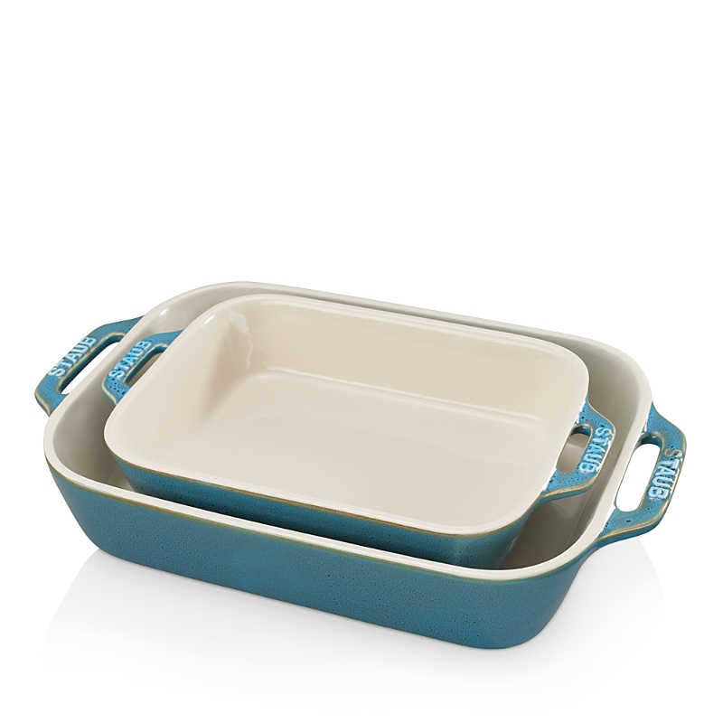 Staub Ceramic Rectangular Baking Dish 2-piece Set In Turquoise