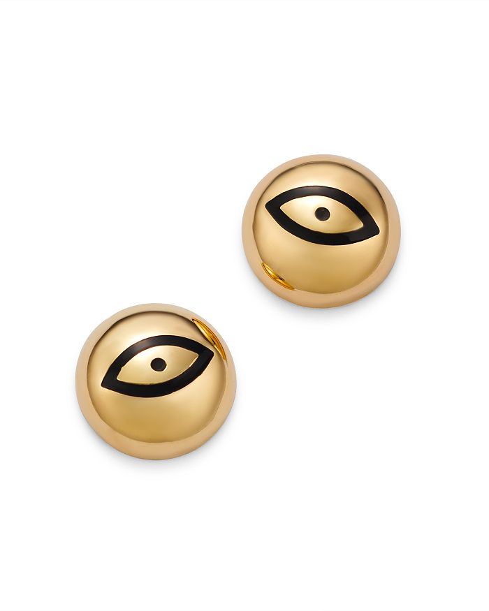 Suel 14k Yellow Gold Domed Evil Eye Earrings In Black/gold