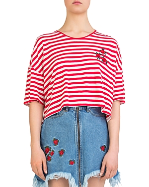 THE KOOPLES ROSE-EMBROIDERED STRIPED CROPPED TOP,FTSMC1627