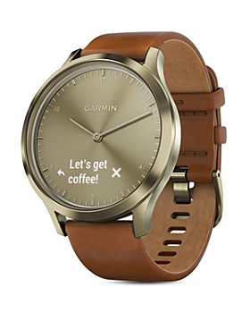 Garmin - vívomove® HR Premium Brown Leather Strap Hybrid Smartwatch, 43mm