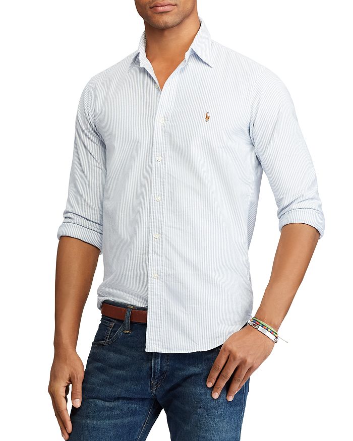 Shop Polo Ralph Lauren Classic Fit Long Sleeve Striped Cotton Oxford Button Down Shirt In Blue/white Stripe