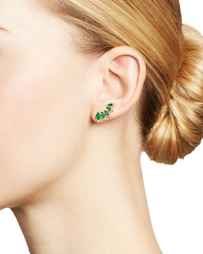 Shop Bloomingdale's Emerald & Diamond Climber Earrings In 14k Yellow Gold - 100% Exclusive In Green/gold