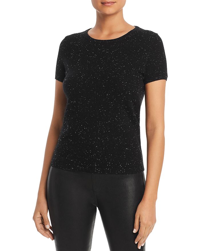 C By Bloomingdale's Short-sleeve Cashmere Sweater - 100% Exclusive In Black Donegal
