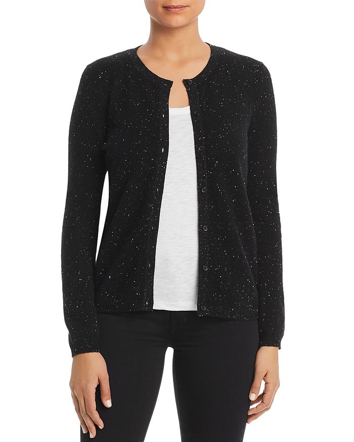 C By Bloomingdale's Crewneck Cashmere Cardigan - 100% Exclusive In Black Donegal