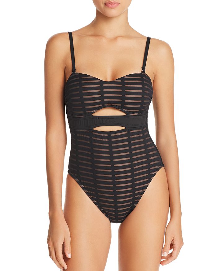 Kenneth Cole Off The Grid Bandeau One Piece Swimsuit In Black