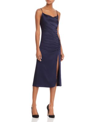 dion ruched midi cocktail dress