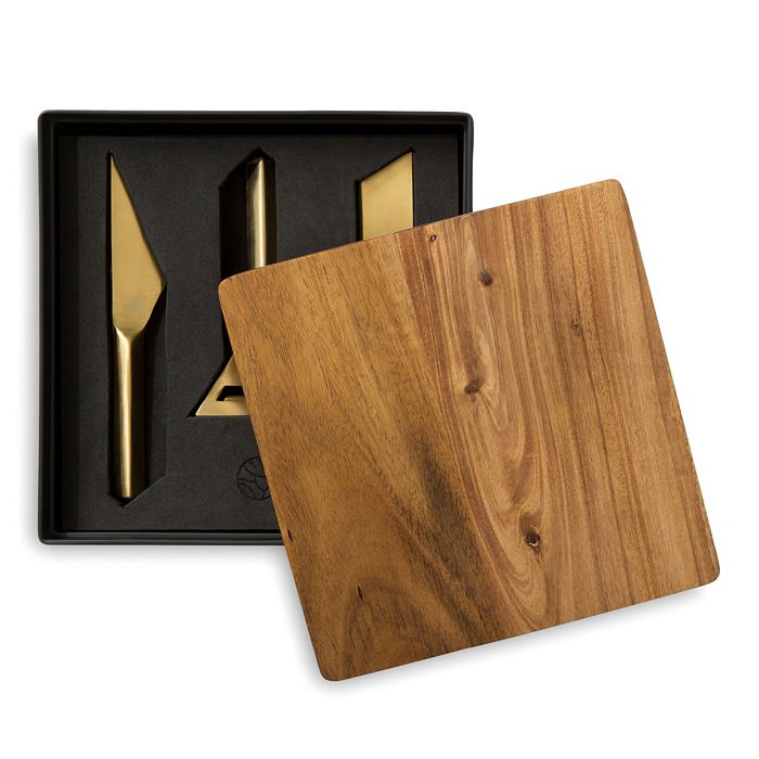 Shop Rabbit Rbt Cheese Knives And Cutting Board Set In Gold/wood