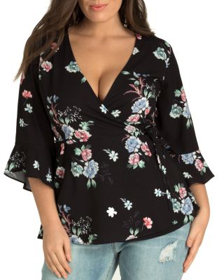 City Chic Plus - Lovely Blooms Wrap Top