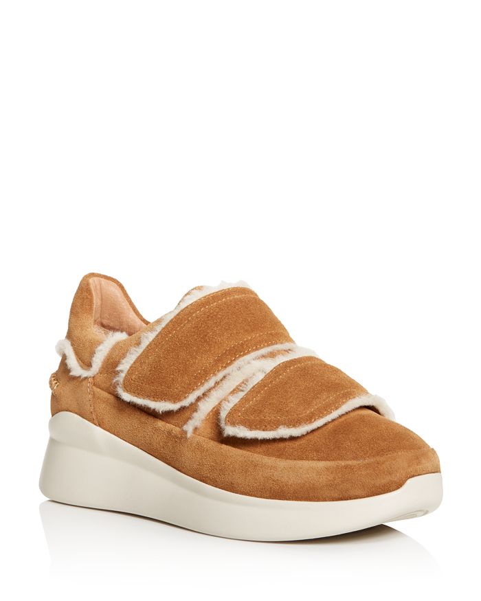 UGG WOMEN'S ASHBY ROUND TOE FUR & SUEDE SNEAKER,1095095
