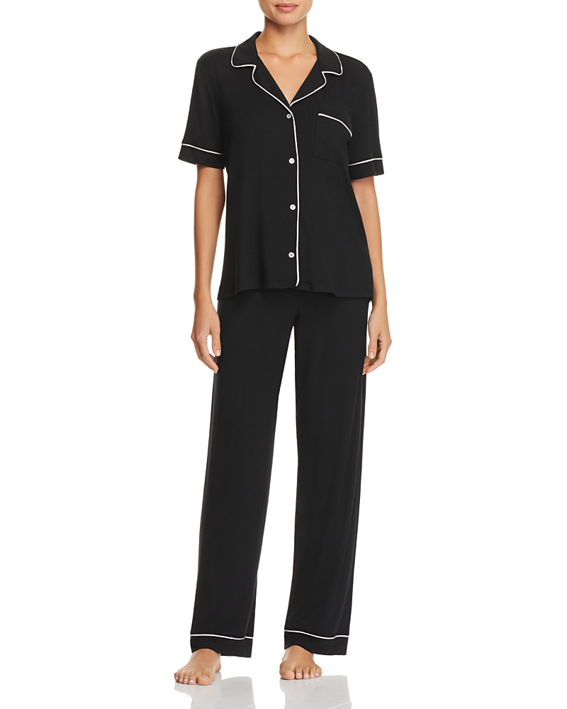 Shop Eberjey Gisele Short Sleeve Long Pant Pajama Set In Black/sorbet Pink