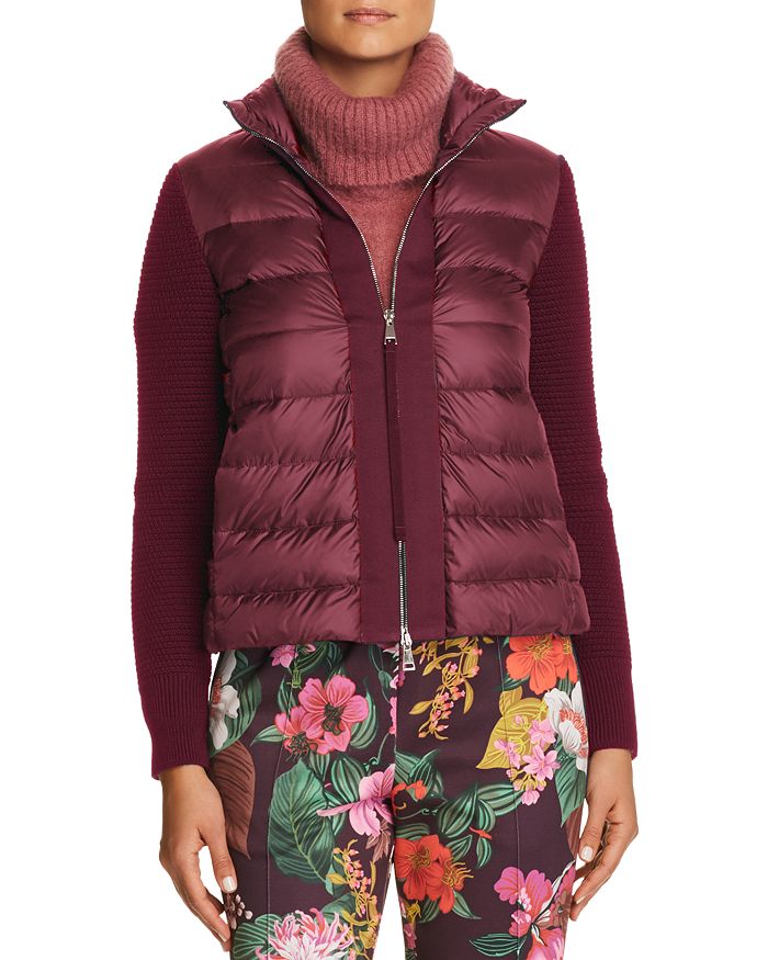 Moncler Mixed Media Puffer Vest Jacket In Dark Red