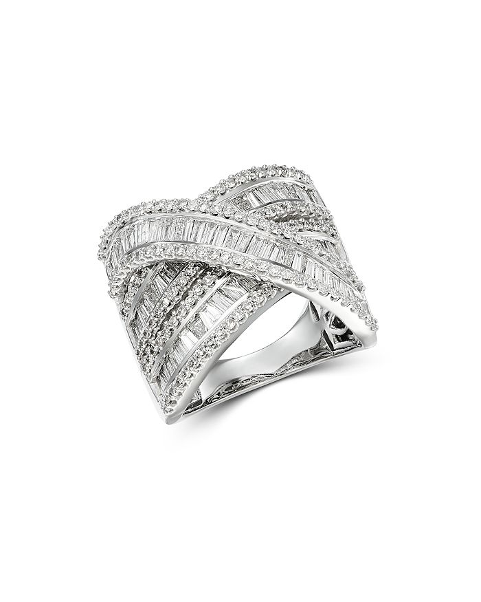Bloomingdale's Diamond Baguette & Round Statement Crossover Ring In 14k White Gold, 3.0 Ct. T.w.