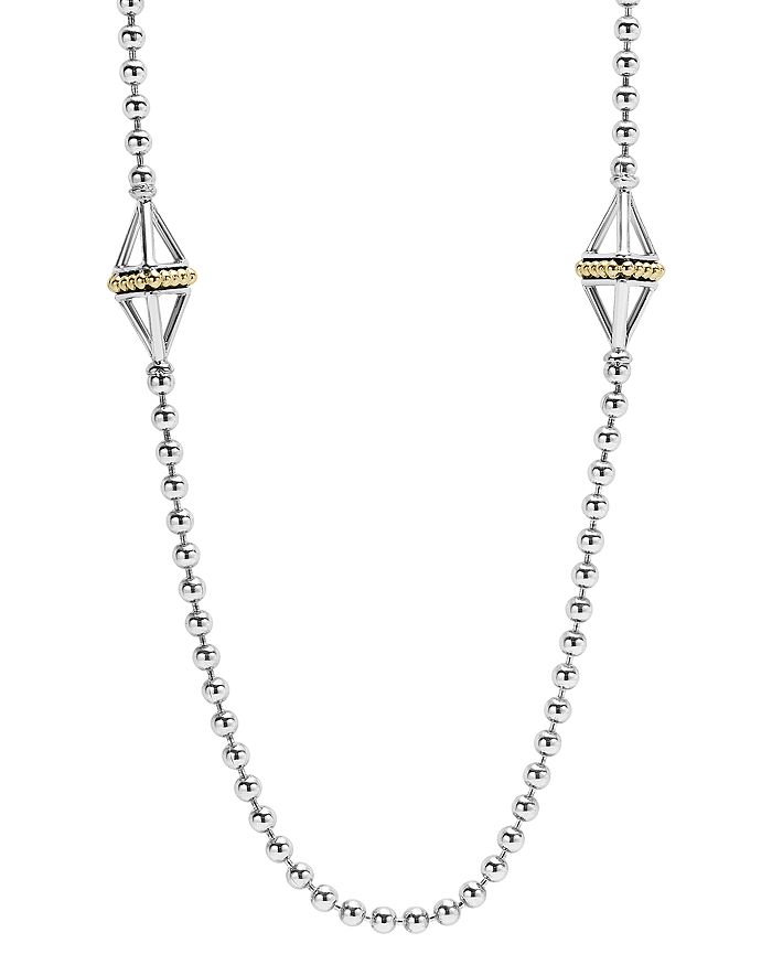 Shop Lagos 18k Gold & Sterling Silver Ksl Pyramid Station Necklace, 32 In Gold/silver