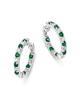 Bloomingdale's - Emerald & Diamond Inside Out Hoop Earrings in 14K White Gold - 100% Exclusive