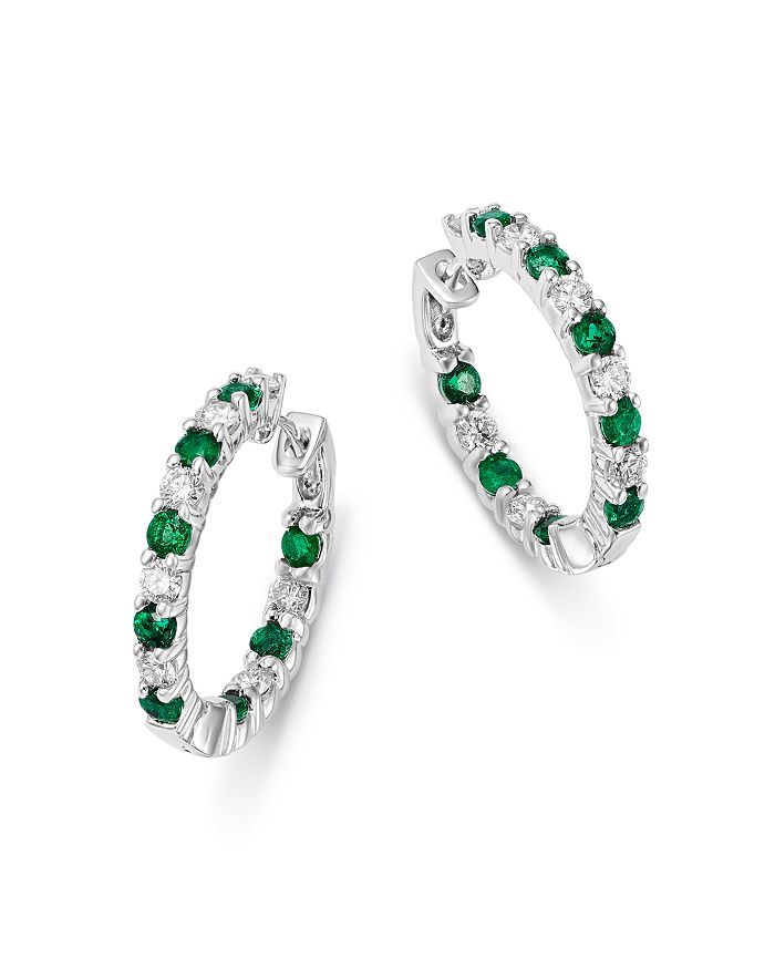 Bloomingdale's Emerald & Diamond Inside Out Hoop Earrings In 14k White Gold - 100% Exclusive In Green/white