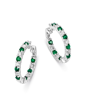 Bloomingdale's Emerald & Diamond Inside Out Hoop Earrings in 14K White Gold - 100% Exclusive