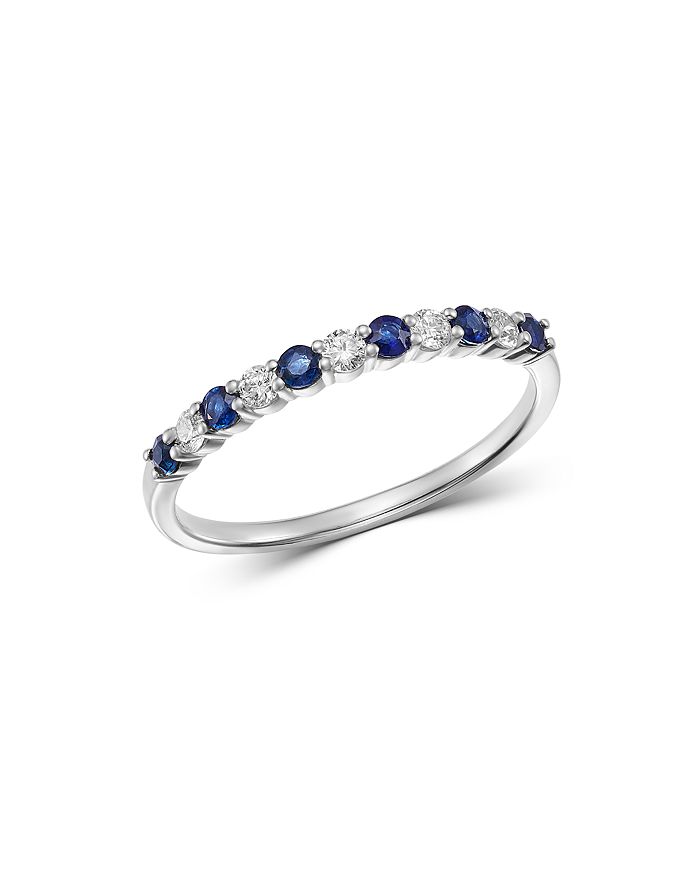 Bloomingdale's Diamond & Blue Sapphire Stacking Ring In 14k White Gold - 100% Exclusive In Blue/white