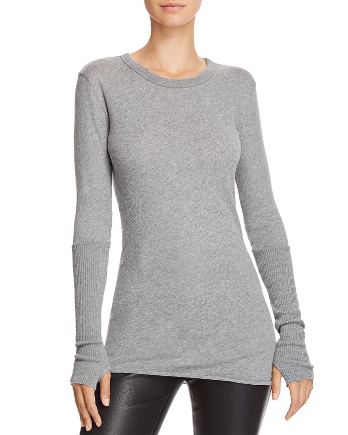 Enza Costa Cashmere Fitted Cuffed Long Sleeve Color Block Crew |  Bloomingdale's