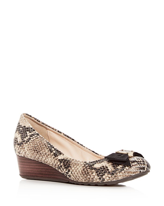 COLE HAAN WOMEN'S TALI SNAKE-EMBOSSED LEATHER DEMI-WEDGE PUMPS,W11803