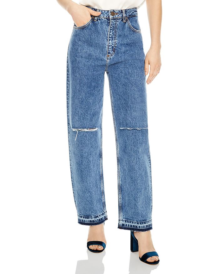 Sandro Fluffy Distressed Wide-Leg Jeans | Bloomingdale's