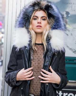 avec les filles faux fur trim denim parka