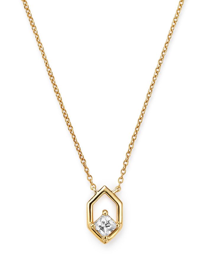 Diamond & 14k Gold Bamboo Hexagon Pendant Necklace