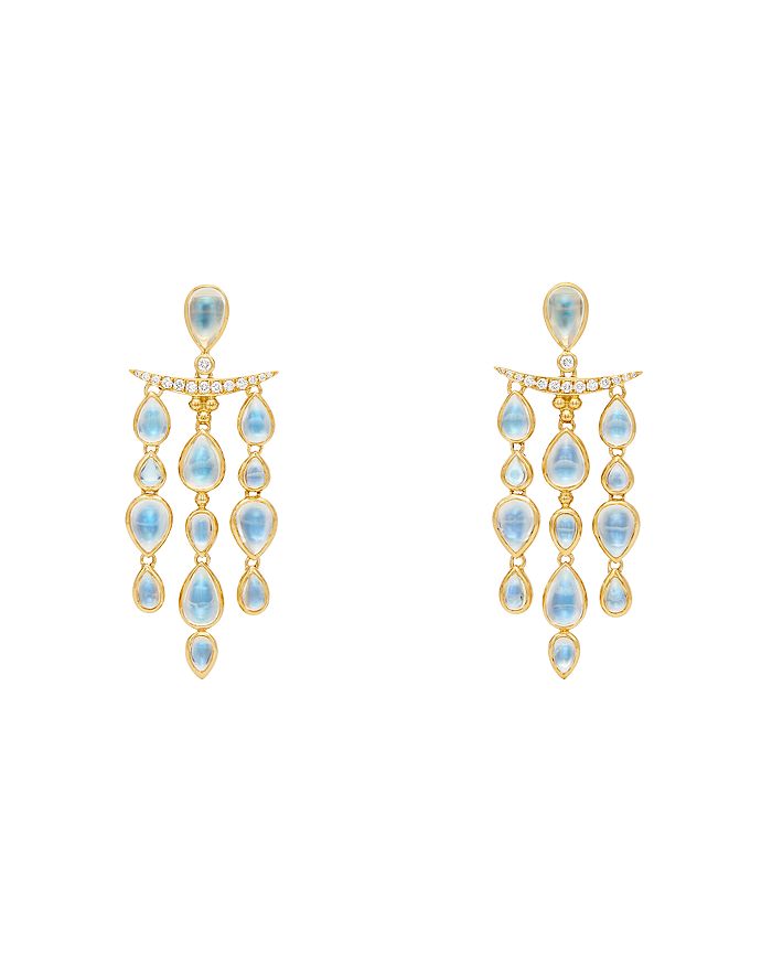 Temple St. Clair 18k Yellow Gold Seta Moon Blue Moonstone & Diamond Fringe Earrings In White/gold