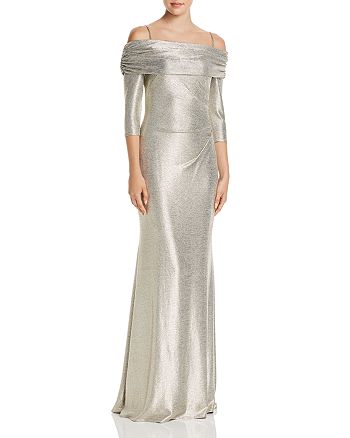 Avery G Off-the-Shoulder Metallic Knit Column Gown | Bloomingdale's