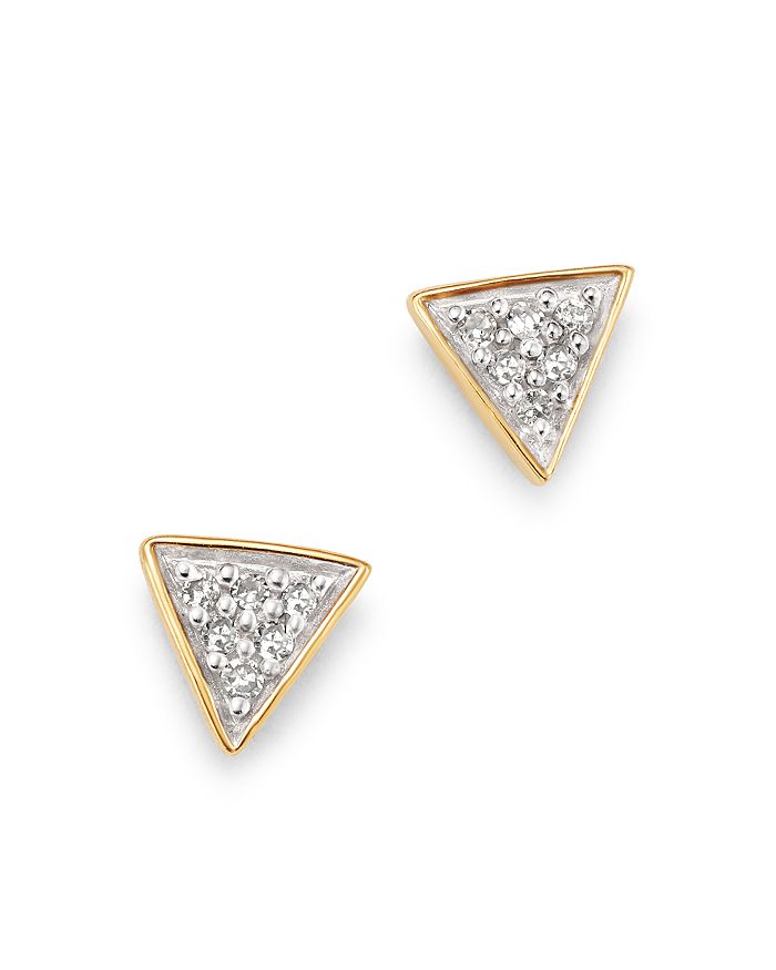 Adina Reyter 14k Yellow Gold Pave Diamond Super Tiny Triangle Stud Earrings In White/gold