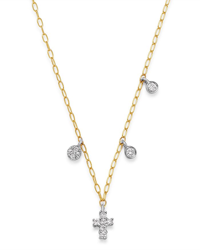 Meira T 14k Yellow Gold & 14k White Gold Diamond Cross Adjustable Pendant Necklace, 18 In White/gold
