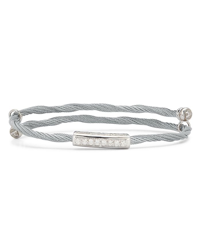 Alor Cable Bangle Bracelet With Diamonds In Silver