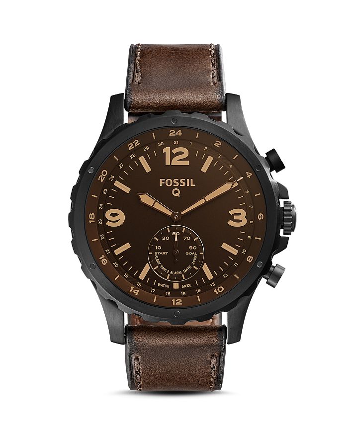 Fossil Nate Brown Hybrid Smartwatch, 50mm In Black/tan | ModeSens
