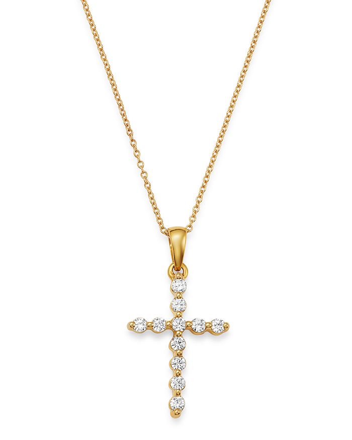 Bloomingdale's Diamond Cross Pendant Necklace In 14k Yellow Gold, 0.25 Ct. T.w. - 100% Exclusive In White/gold