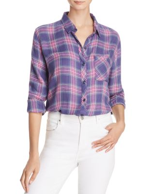 Rails Hunter Long Sleeve Plaid Blouse - Lavender/Blossom/White