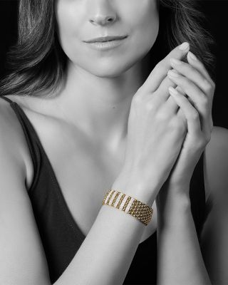 18K Yellow Gold Caviar Gold Five Station Pav&eacute; Diamond Statement Bracelet - Exclusive 