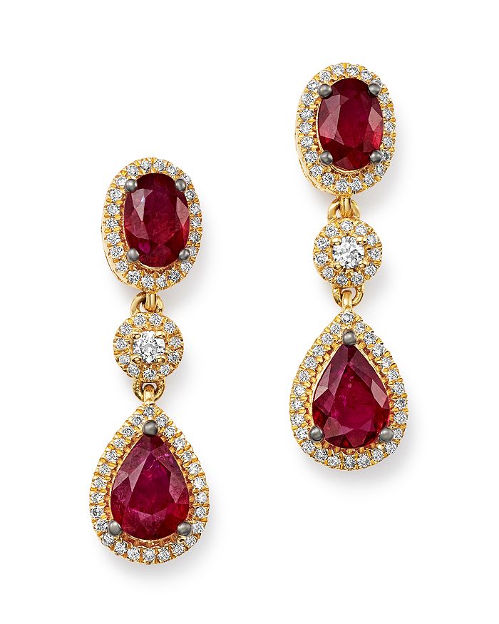 Bloomingdale's Ruby & Diamond Oval Drop Earrings In 14k Yellow Gold - 100% Exclusive In Red/gold