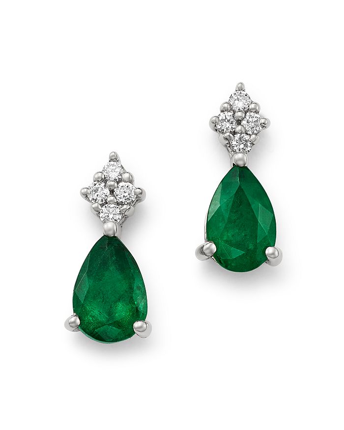 Bloomingdale's - Emerald & Diamond Teardrop Drop Earrings in 14K White Gold - 100% Exclusive