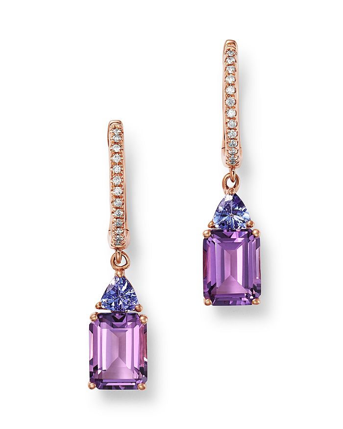 Bloomingdale's - Amethyst, Tanzanite & Diamond Drop Earrings in 14K Rose Gold - 100% Exclusive
