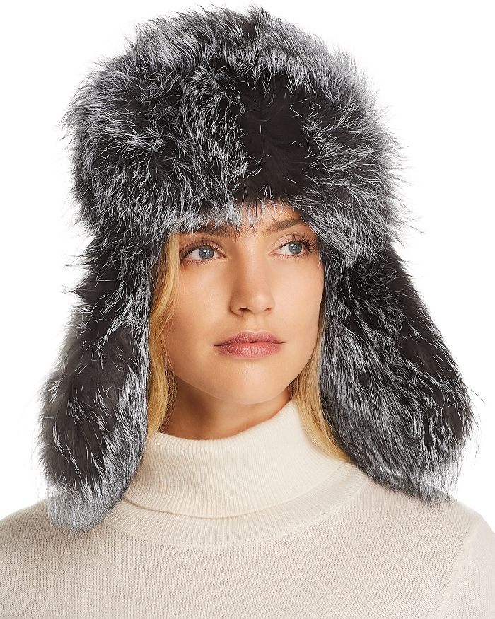 Maximilian Furs Fox Fur Trapper Hat In Silver/black | ModeSens
