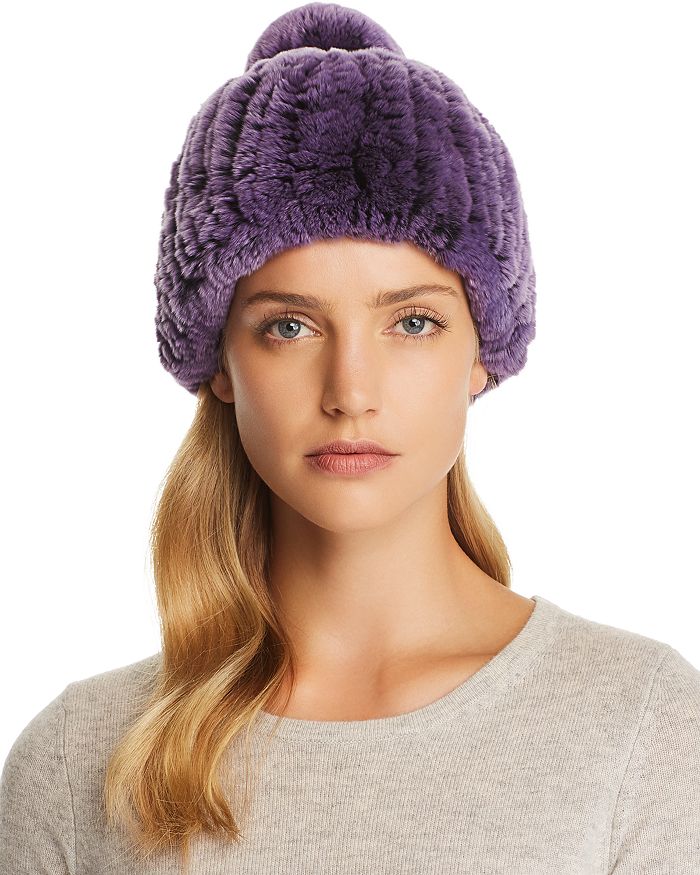 Maximilian Furs Knit Rabbit Fur Hat In Purple
