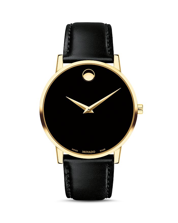 Shop Movado Museum Classic Yellow Gold-tone Case Watch, 40mm In Black