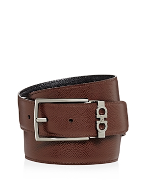 Ferragamo Salvatore Men's Gancini Keeper Reversible Leather Belt In Black/brown
