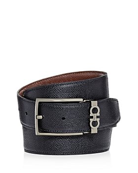 Salvatore Ferragamo Men's Black 100% Textured Leather Buckle Decorated Belt