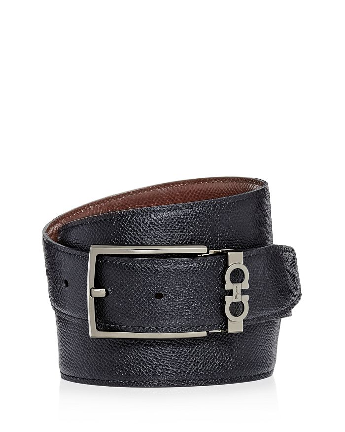 Shop Ferragamo Salvatore  Men's Gancini Keeper Reversible Leather Belt In Black/tan
