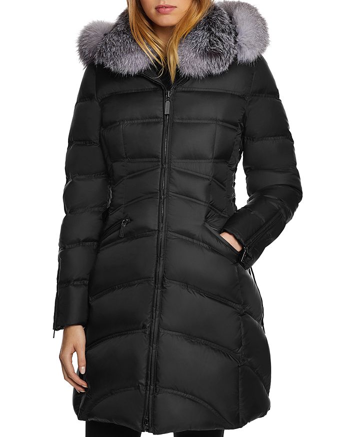 Dawn Levy Cloe Saga Fur Trim Mid-length Down Coat In Black